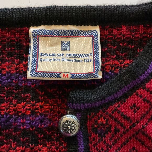 Dale Of Norway Womans M Wool Cardigan Sweater Red Nordic Fair isle Floral - Picture 3 of 15